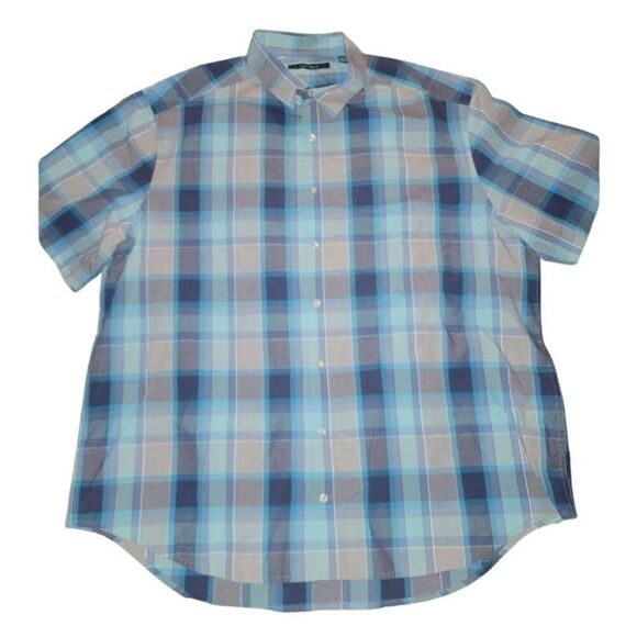 Mens 2XLT Big & Tall Perry Ellis Blue Plaid Collared Button Down Shirt Casual - Picture 1 of 2